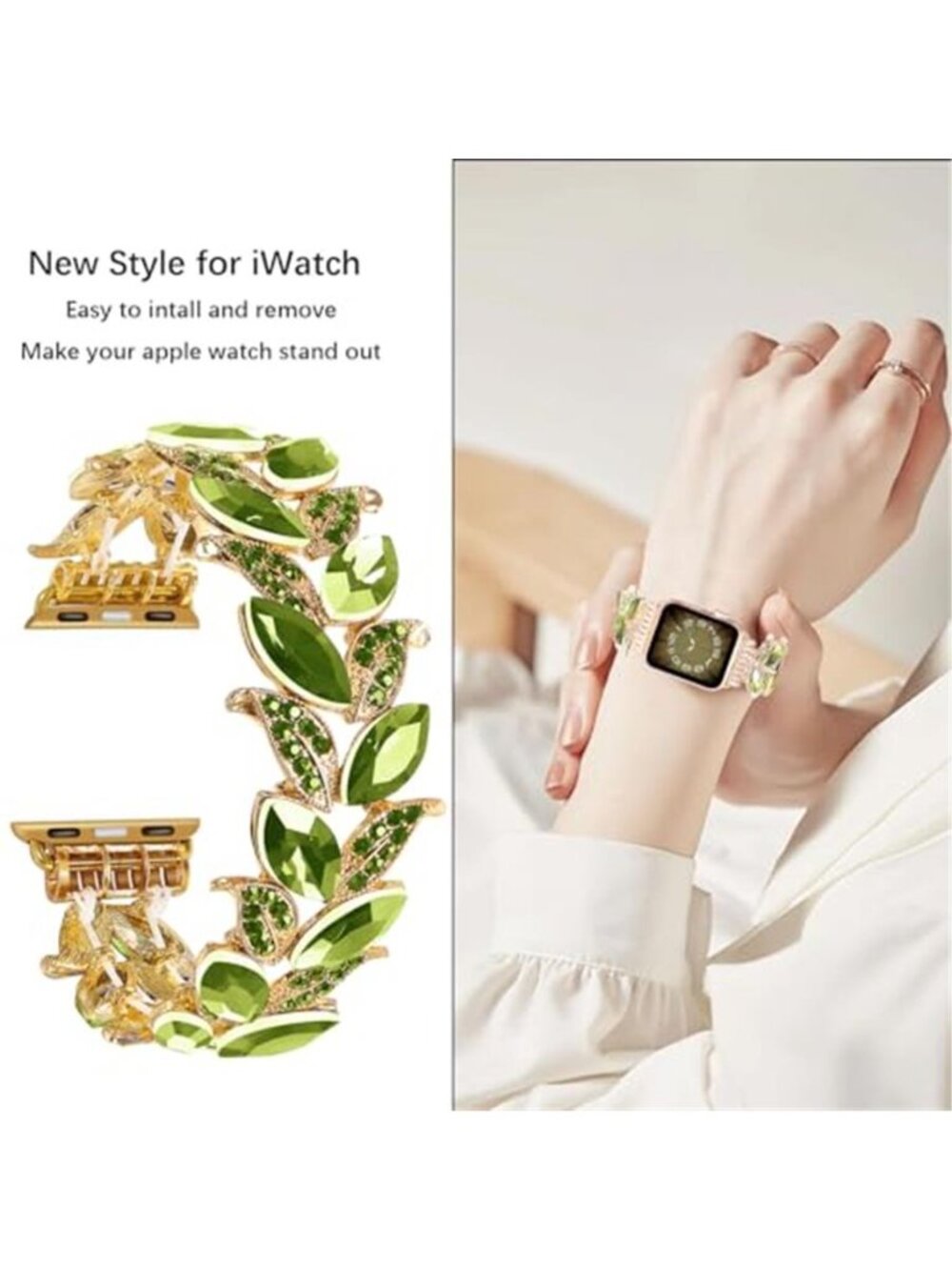 NEW Slim Luxury Green/Gold Apple Watch Band - Picture 4 of 4